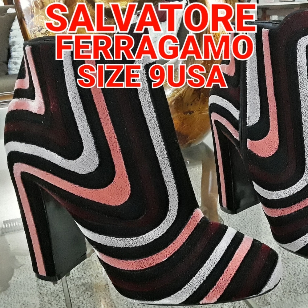 Salvatore Ferragamo woman Striped Velour Booties